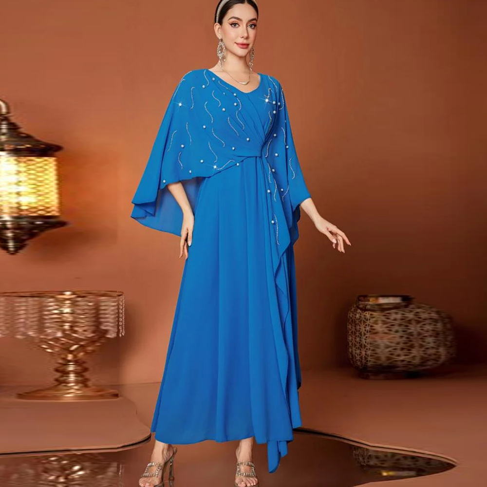 Women'S Formal Wear For A Wedding Guest - Luxurious Evening Dresses V-neck Cape Sleeves