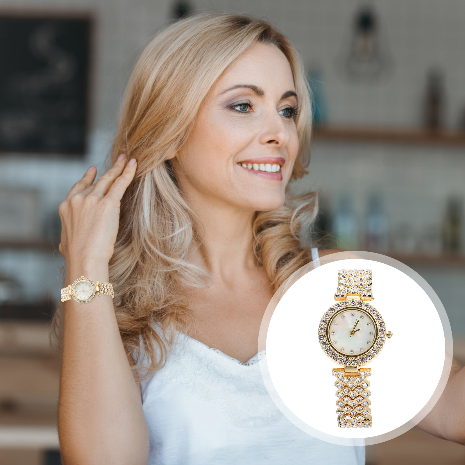 Shiny Golden Rhinestone Watch  - Women Formal Wear For Meeting review and price